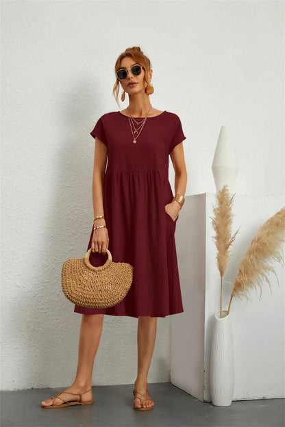 Women's Casual Dress | Short Sleeve Midi with Side Pockets 10