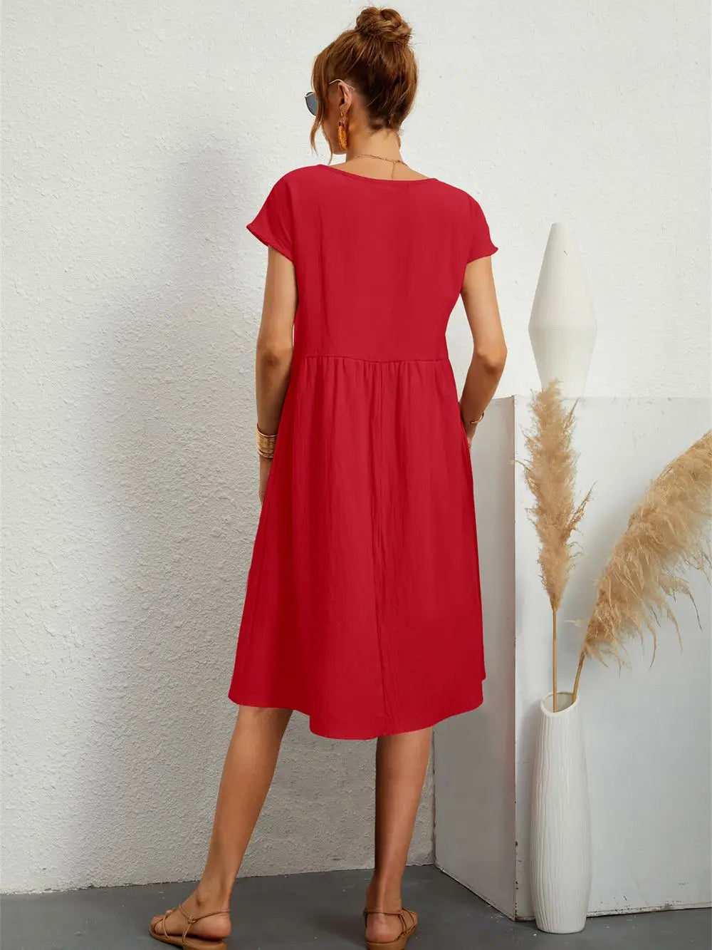 Women's Casual Dress | Short Sleeve Midi with Side Pockets 2