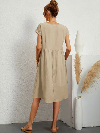 Women's Casual Dress | Short Sleeve Midi with Side Pockets 4
