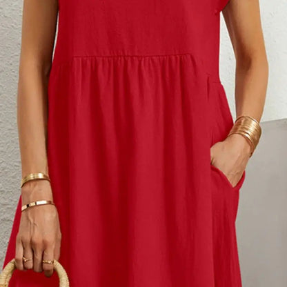 Women's Casual Dress | Short Sleeve Midi with Side Pockets 6