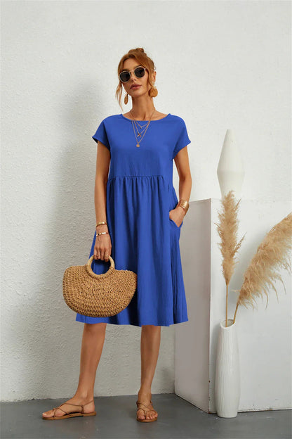 Women's Casual Dress | Short Sleeve Midi with Side Pockets 7