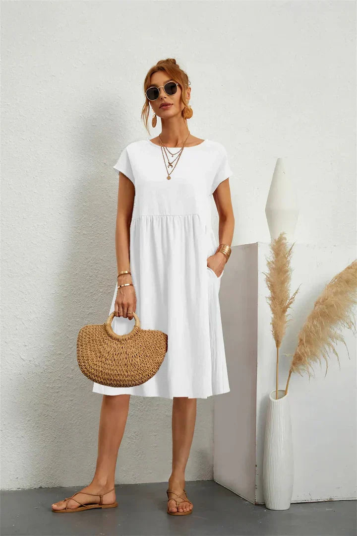 Women's Casual Dress | Short Sleeve Midi with Side Pockets 9