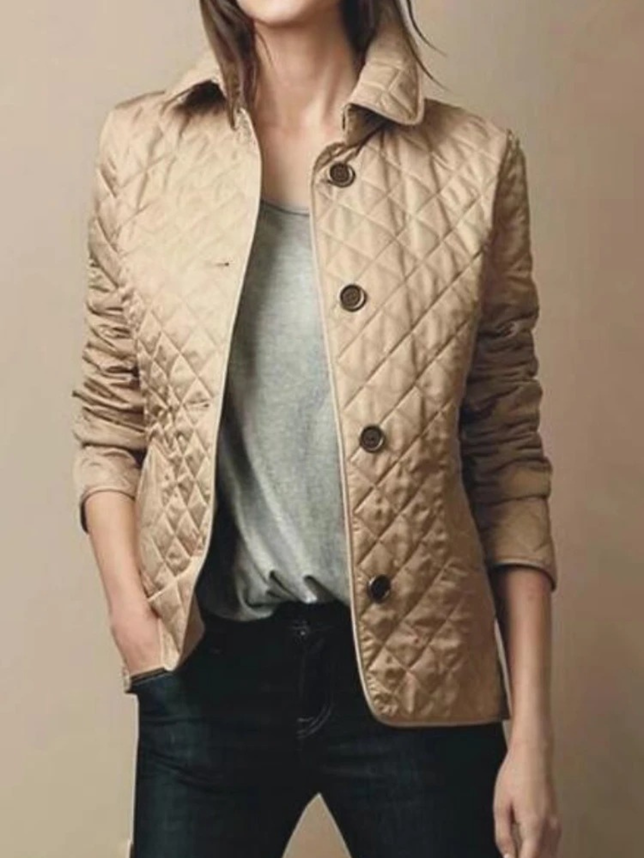 Women’s Casual Quilted Jacket with Turned-Down Collar 4