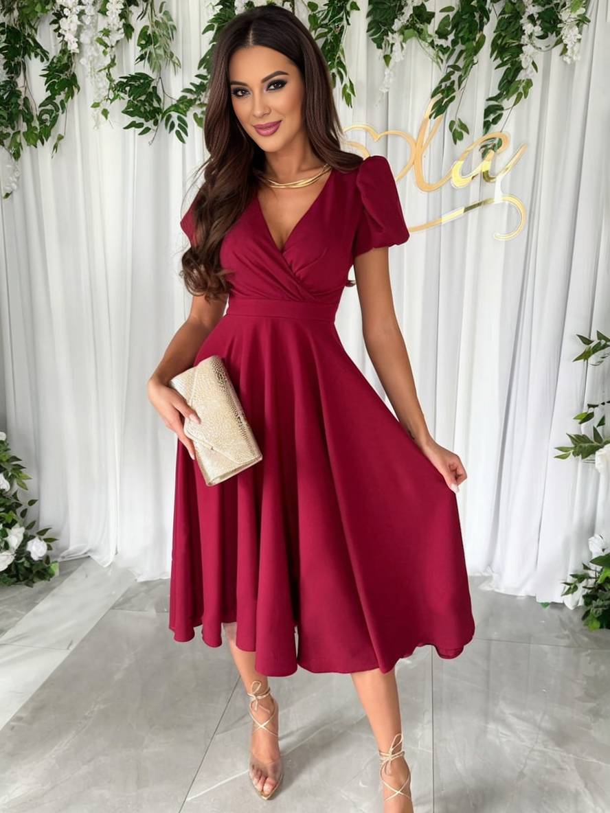 Women's Dress - Elegant Bridesmaid Dress with Cheeky Neck, Short Buff Sleeves and Flowy Cut 5