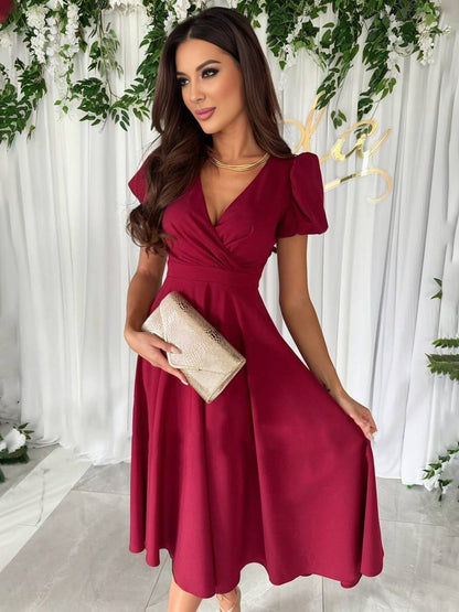 Women's Dress - Elegant Bridesmaid Dress with Cheeky Neck, Short Buff Sleeves and Flowy Cut 6