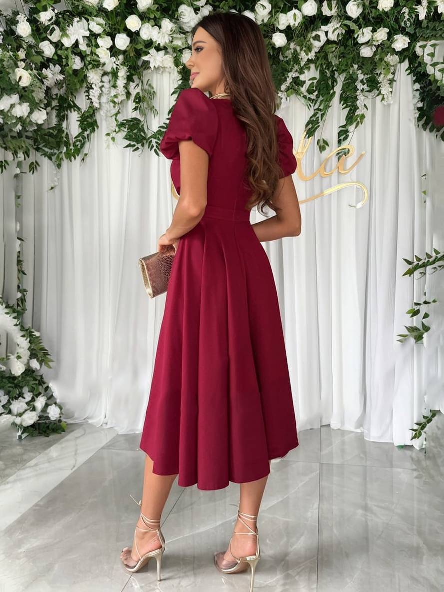 Women's Dress - Elegant Bridesmaid Dress with Cheeky Neck, Short Buff Sleeves and Flowy Cut 7