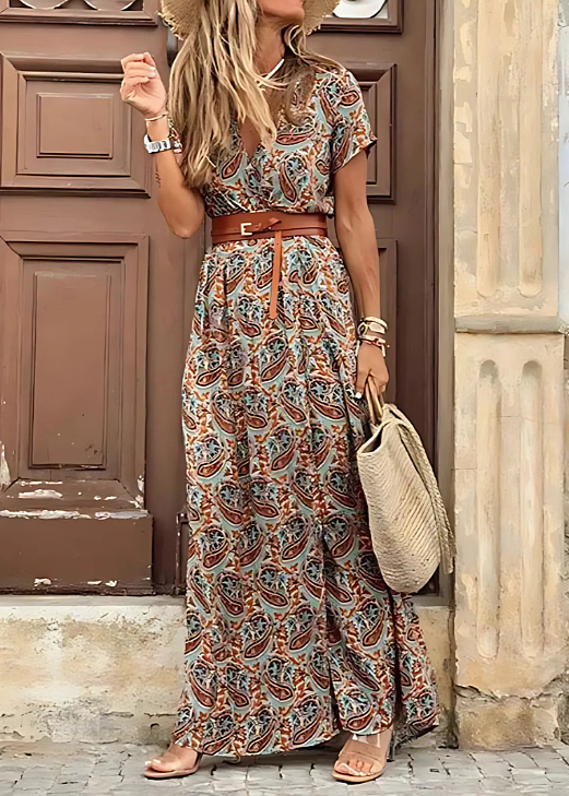 Women’s Dress | Boho V-Neck Maxi with Belt 4