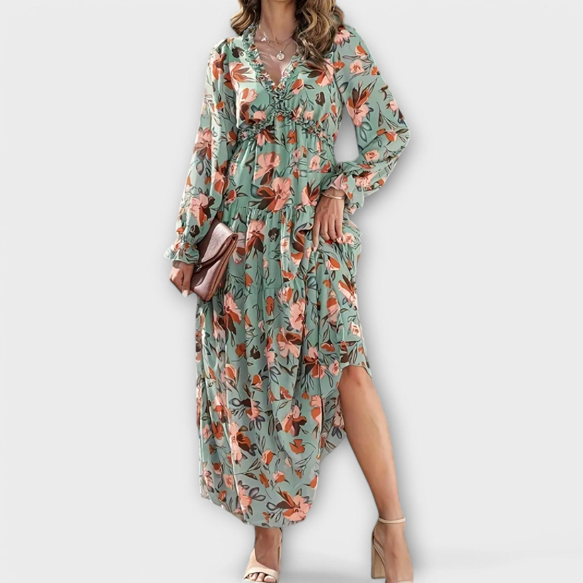 Women’s Dress | Floral V-Neck Long Sleeve Maxi 1