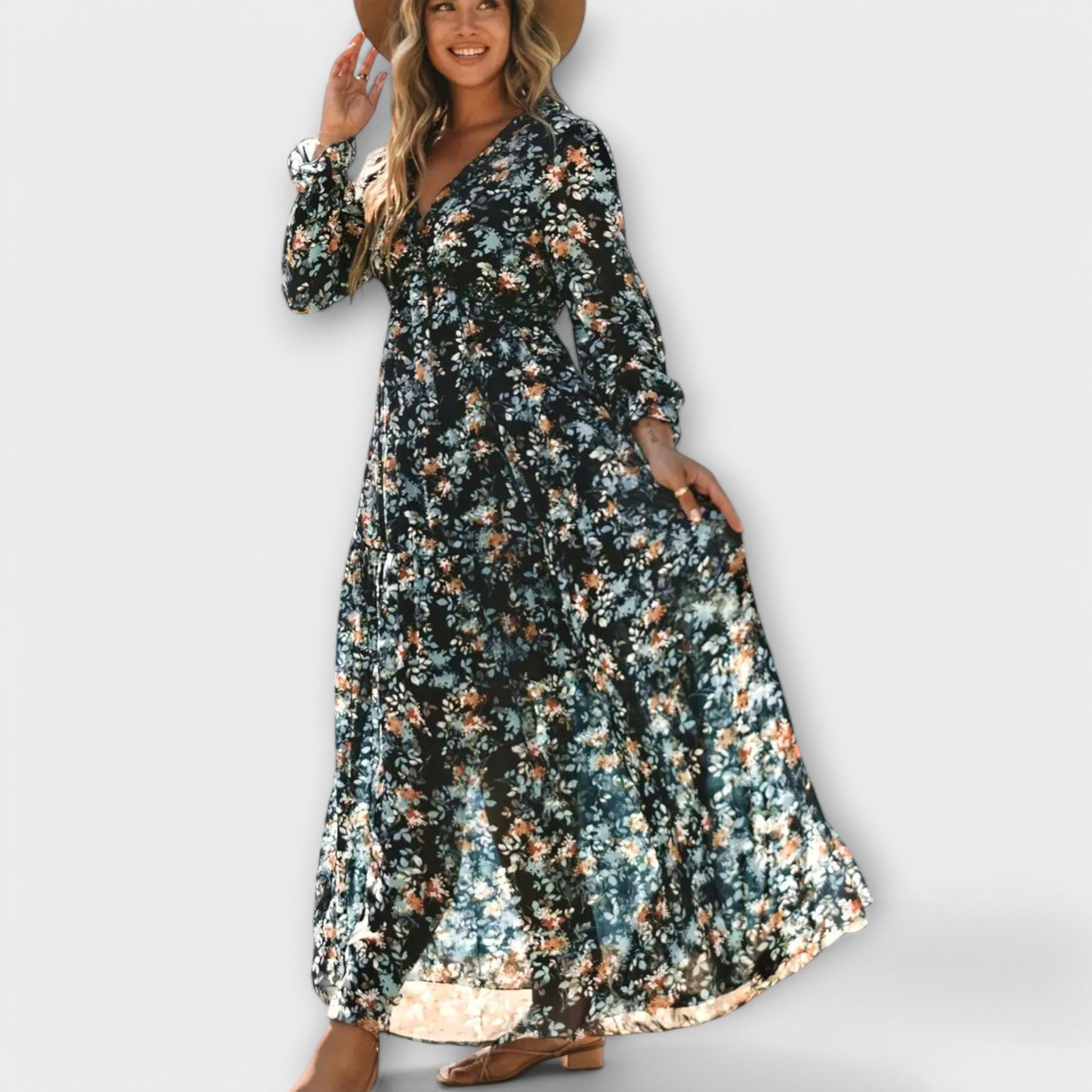 Women’s Dress | Floral V-Neck Long Sleeve Maxi 3