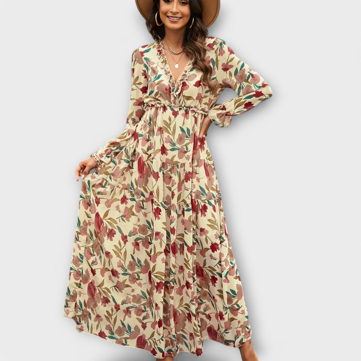Women’s Dress | Floral V-Neck Long Sleeve Maxi 5