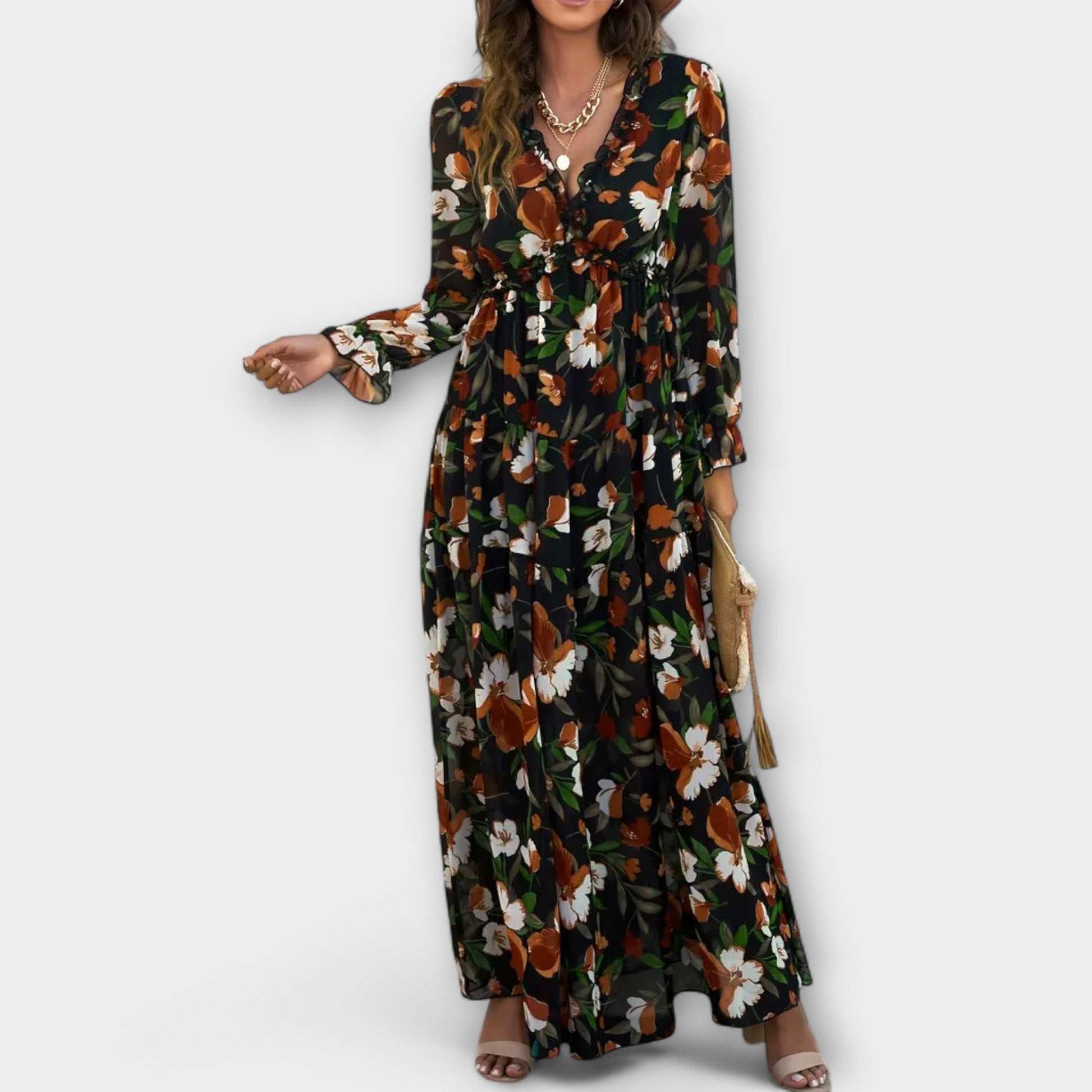 Women’s Dress | Floral V-Neck Long Sleeve Maxi 7