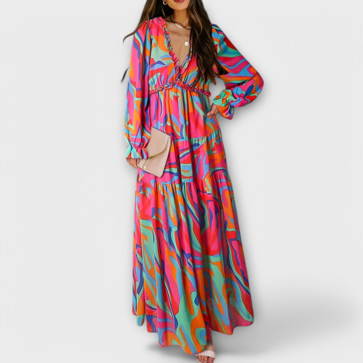 Women’s Dress | Floral V-Neck Long Sleeve Maxi 8