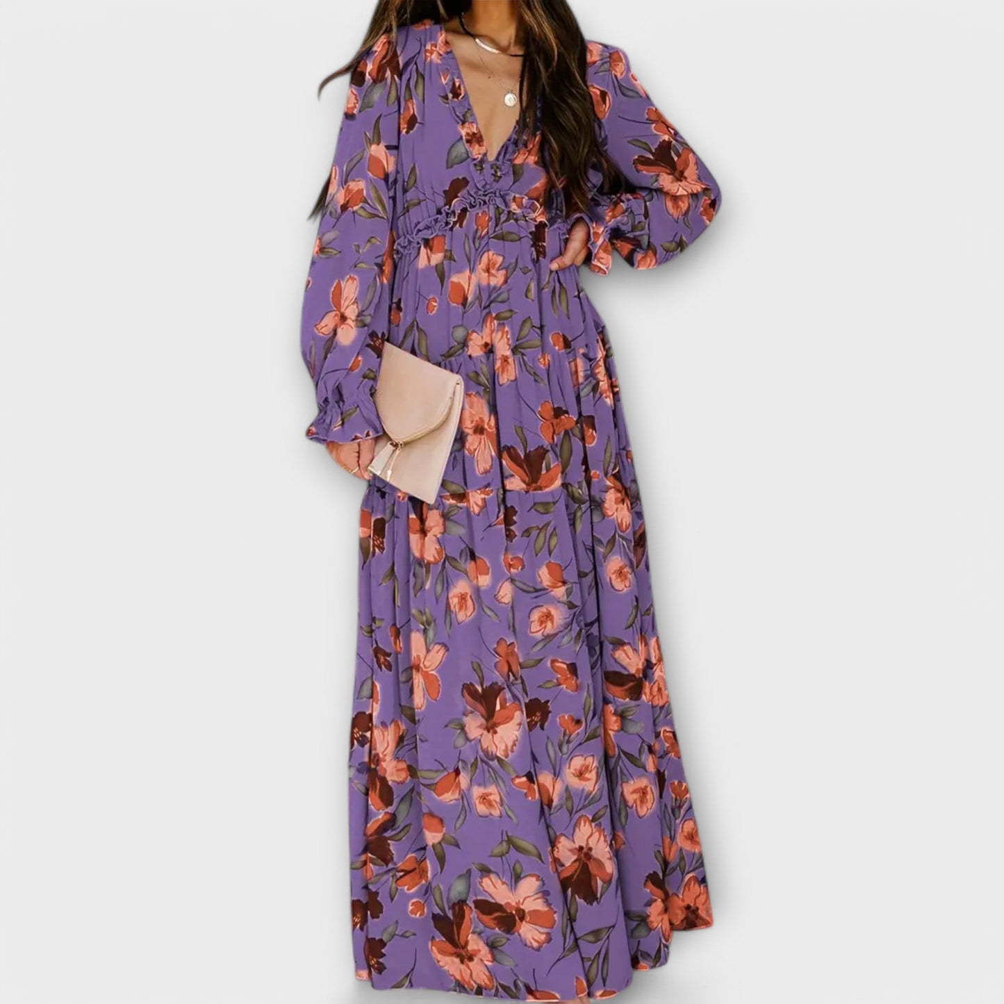 Women’s Dress | Floral V-Neck Long Sleeve Maxi 9