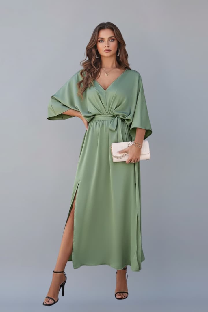 Women's Dress with Waist Tie and Short Loose Sleeves 5