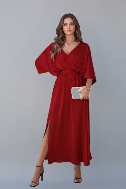 Women's Dress with Waist Tie and Short Loose Sleeves 6