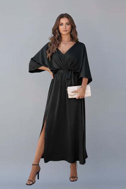 Women's Dress with Waist Tie and Short Loose Sleeves 7