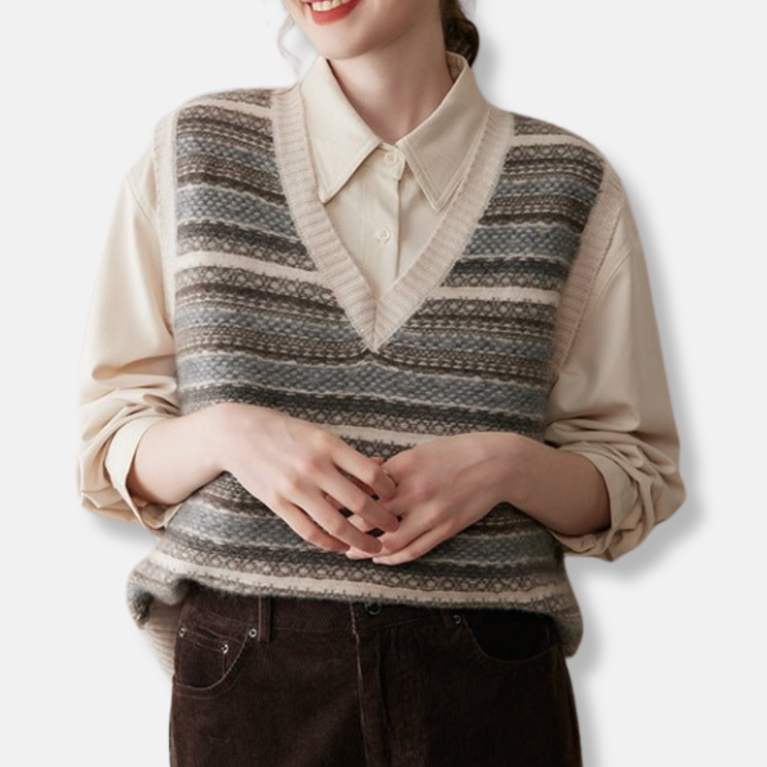 Women's Fair Isle Ribbed Trim Relaxed Fit Vest 3