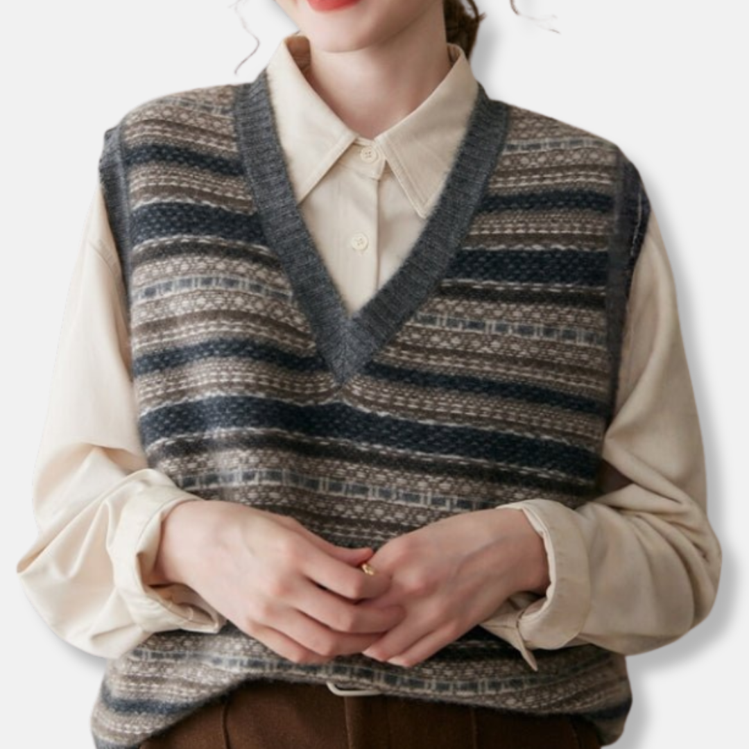 Women's Fair Isle Ribbed Trim Relaxed Fit Vest 5