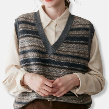 Women's Fair Isle Ribbed Trim Relaxed Fit Vest 5