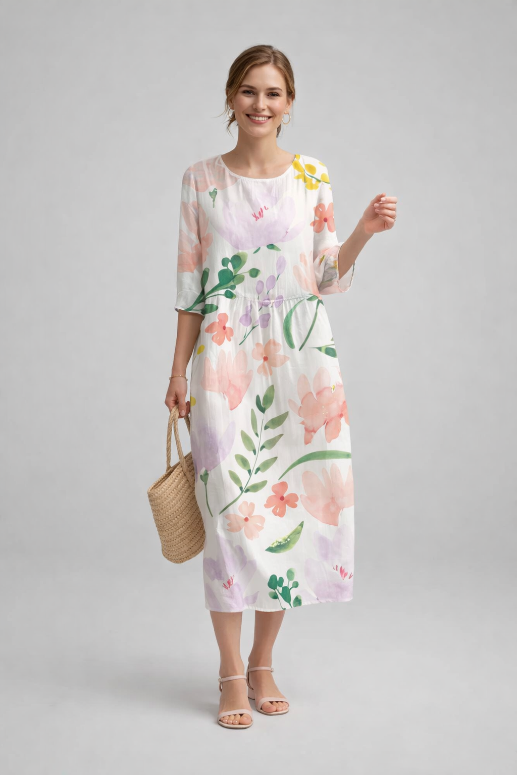 Women's Floral Midi Dress | Lightweight Cotton Summer Dress for Casual and Semi-Formal Wear | Breathable Floral Print Dress 9