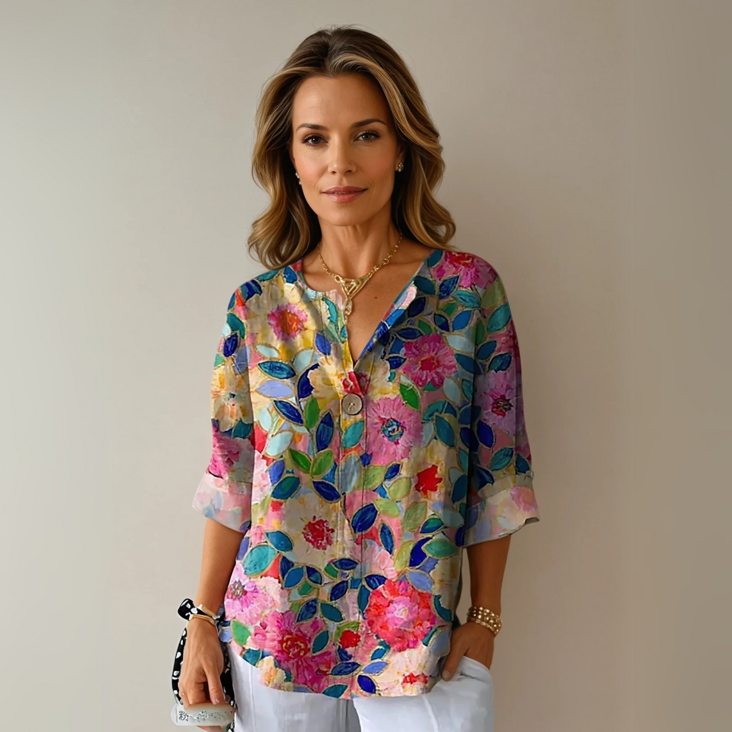 Women's Floral V-Neck Summer Blouse 0