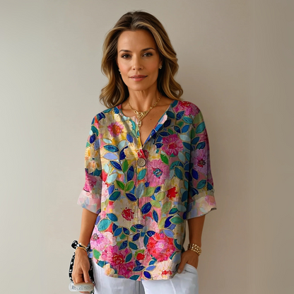 Women's Floral V-Neck Summer Blouse 0