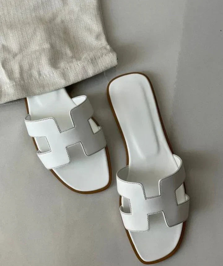 Women’s Leather Sandals Slip On H Strap Design Low Heel Elegant Summer Casual Footwear 0