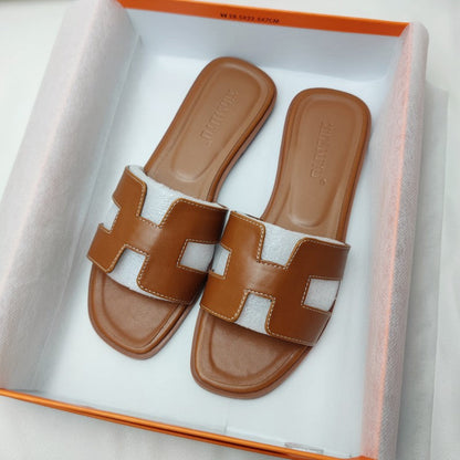 Women’s Leather Sandals Slip On H Strap Design Low Heel Elegant Summer Casual Footwear 2