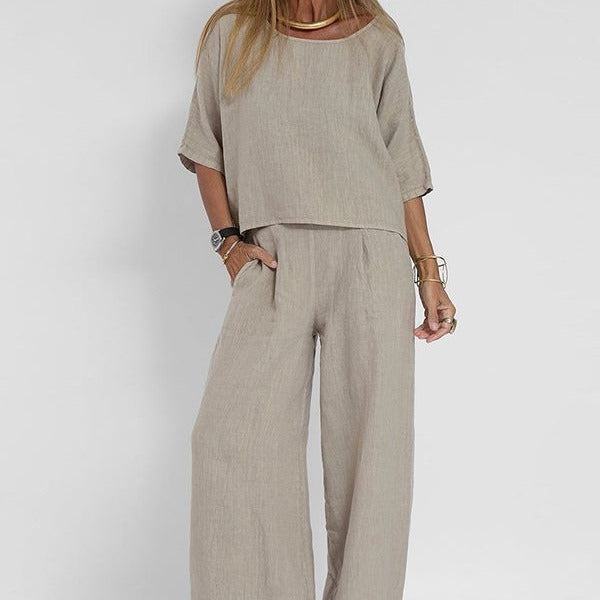 Women’s Linen Wide Leg Summer Trouser Set 0