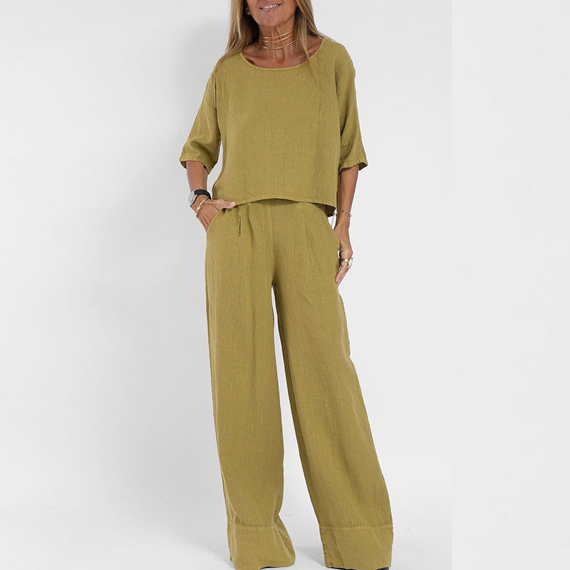 Women’s Linen Wide Leg Summer Trouser Set 1