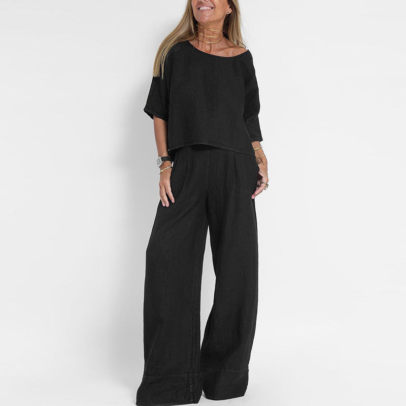 Women’s Linen Wide Leg Summer Trouser Set 2