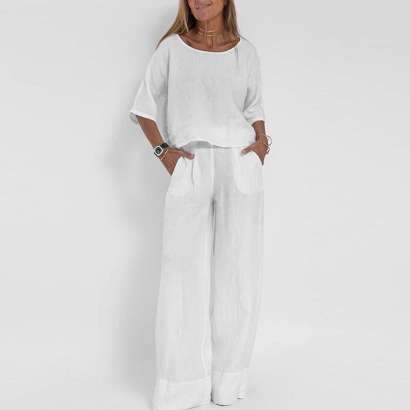 Women’s Linen Wide Leg Summer Trouser Set 3