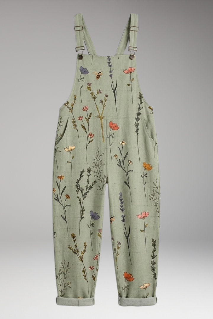 Women's Printed Dungarees with Loose Fit and Adjustable Straps 1