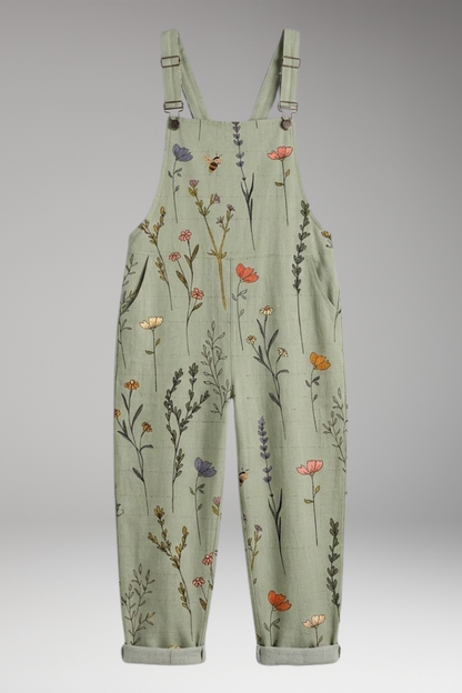 Women's Printed Dungarees with Loose Fit and Adjustable Straps 1