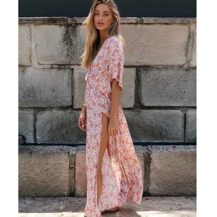Women's Printed Summer Dress | Boho Style V-Neck Maxi Dress with Floral Print | Lightweight Vacation Dress for Everyday Wear 2