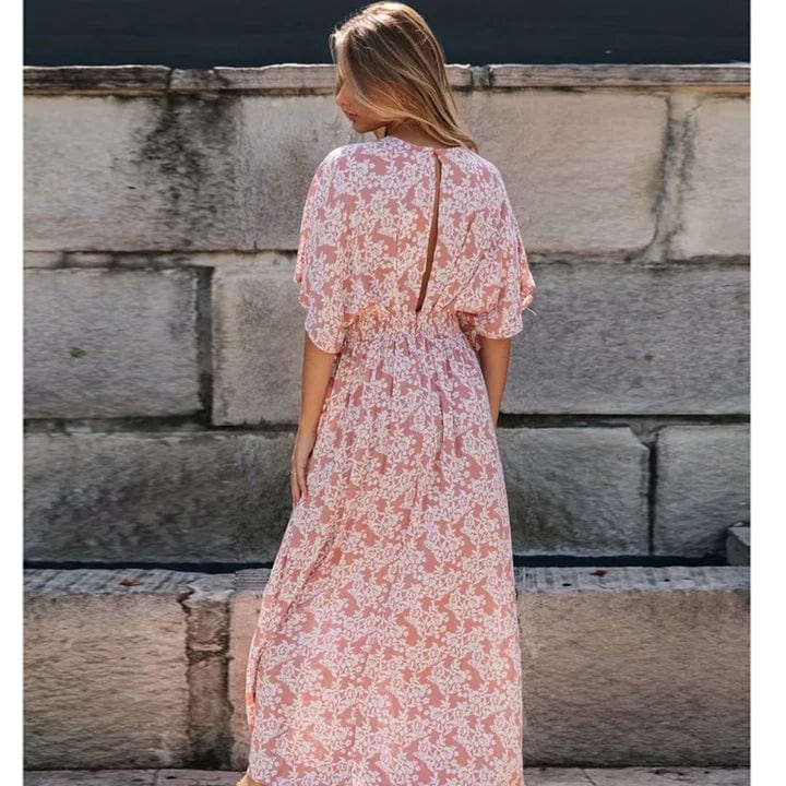 Women's Printed Summer Dress | Boho Style V-Neck Maxi Dress with Floral Print | Lightweight Vacation Dress for Everyday Wear 3