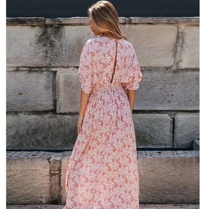 Women's Printed Summer Dress | Boho Style V-Neck Maxi Dress with Floral Print | Lightweight Vacation Dress for Everyday Wear 3