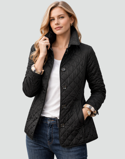 Women’s Quilted Jacket Button Front Collared Outerwear 0