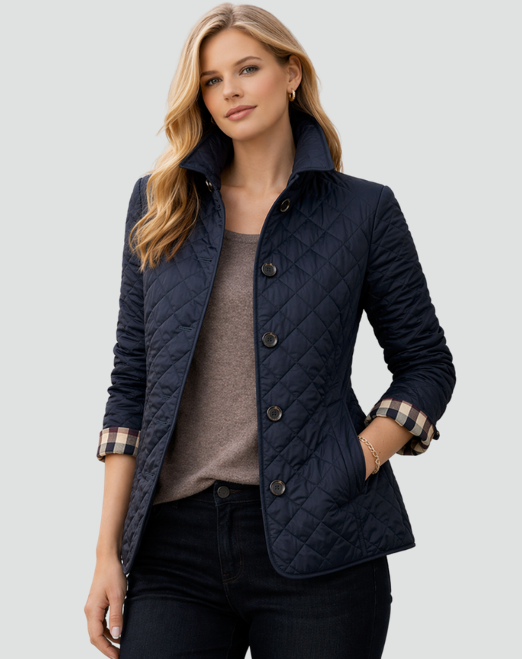 Women’s Quilted Jacket Button Front Collared Outerwear 4