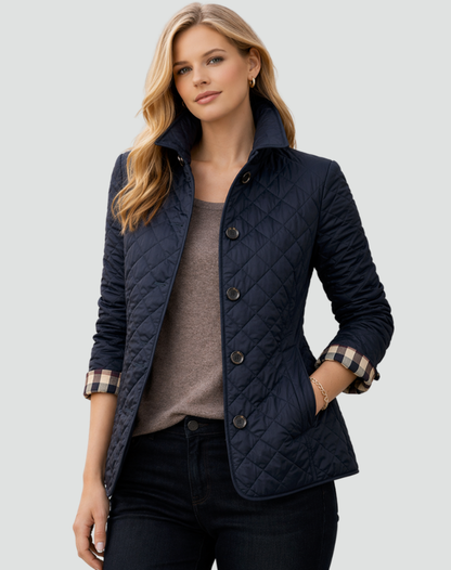 Women’s Quilted Jacket Button Front Collared Outerwear 4