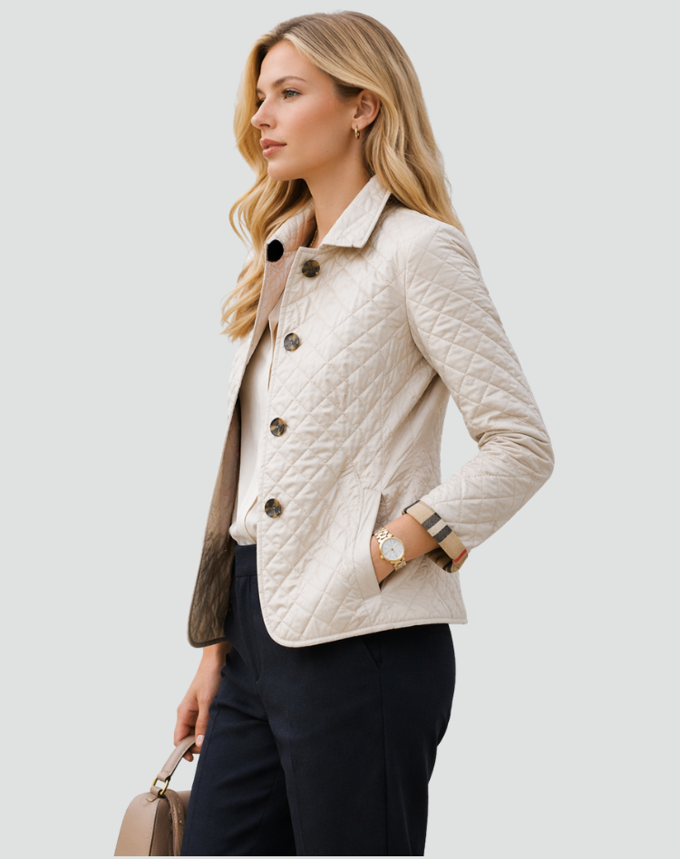 Women’s Quilted Jacket Button Front Collared Outerwear 6