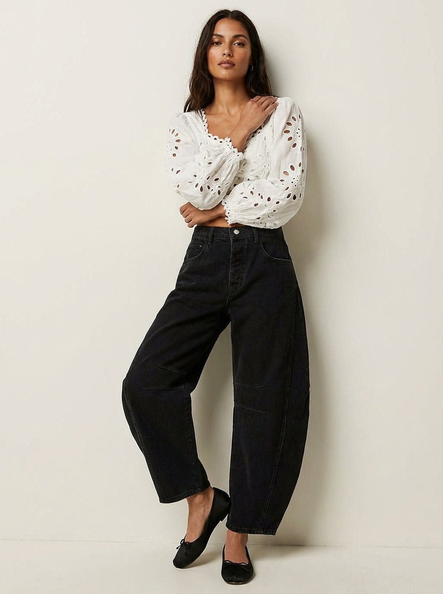Women’s Relaxed Barrel Leg Denim Jeans High Waist Trousers 0
