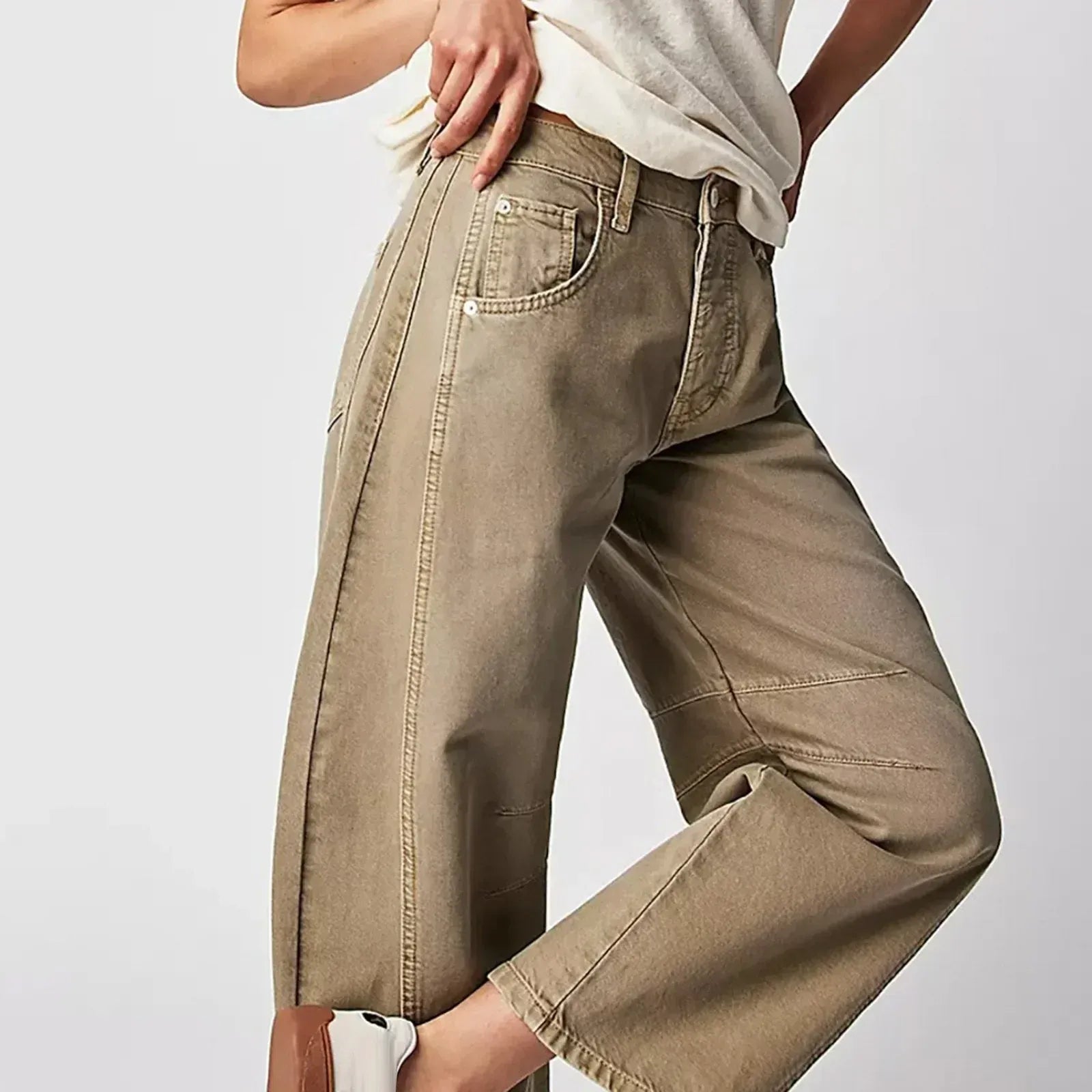 Women’s Relaxed Barrel Leg Denim Jeans High Waist Trousers 1
