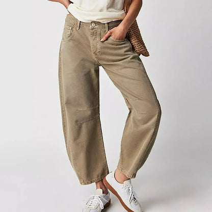 Women’s Relaxed Barrel Leg Denim Jeans High Waist Trousers 2