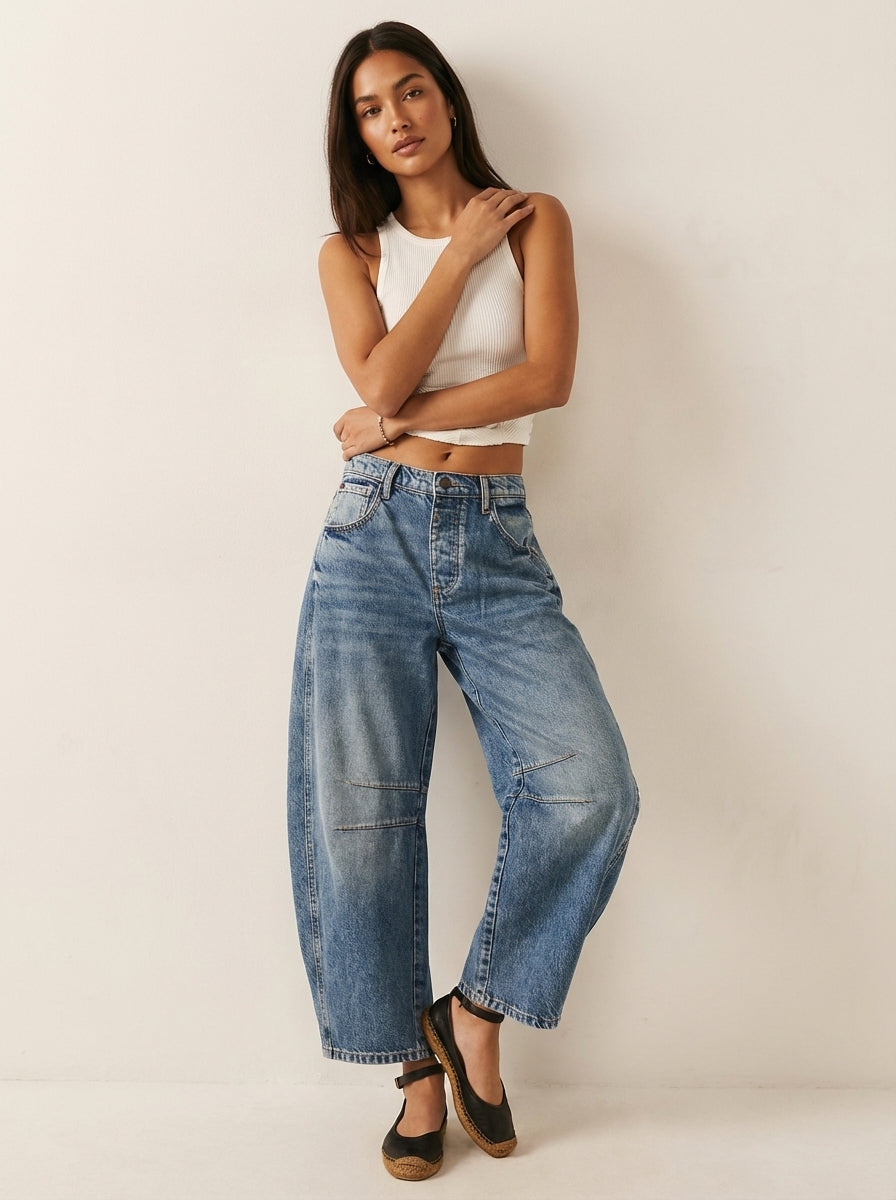 Women’s Relaxed Barrel Leg Denim Jeans High Waist Trousers 3