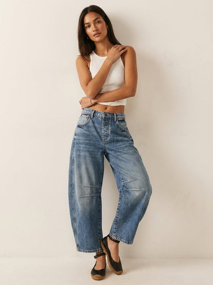 Women’s Relaxed Barrel Leg Denim Jeans High Waist Trousers 3