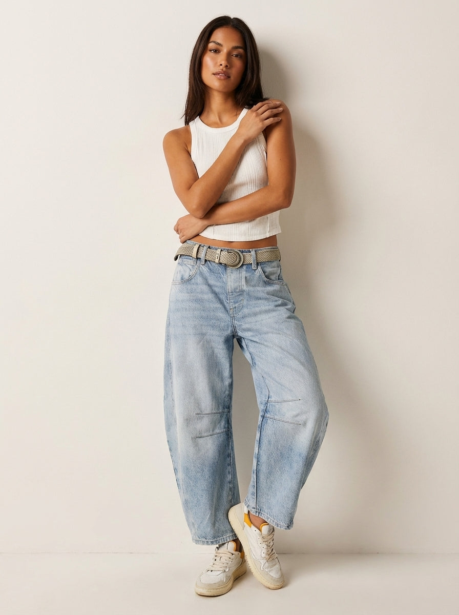 Women’s Relaxed Barrel Leg Denim Jeans High Waist Trousers 5