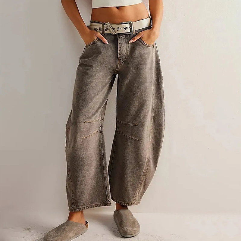 Women’s Relaxed Barrel Leg Denim Jeans High Waist Trousers 7