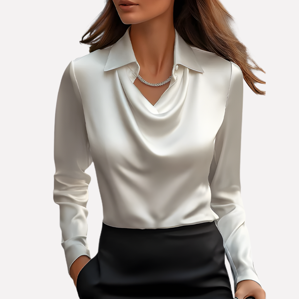 Women’s Satin Blouse with Draped Collar 0