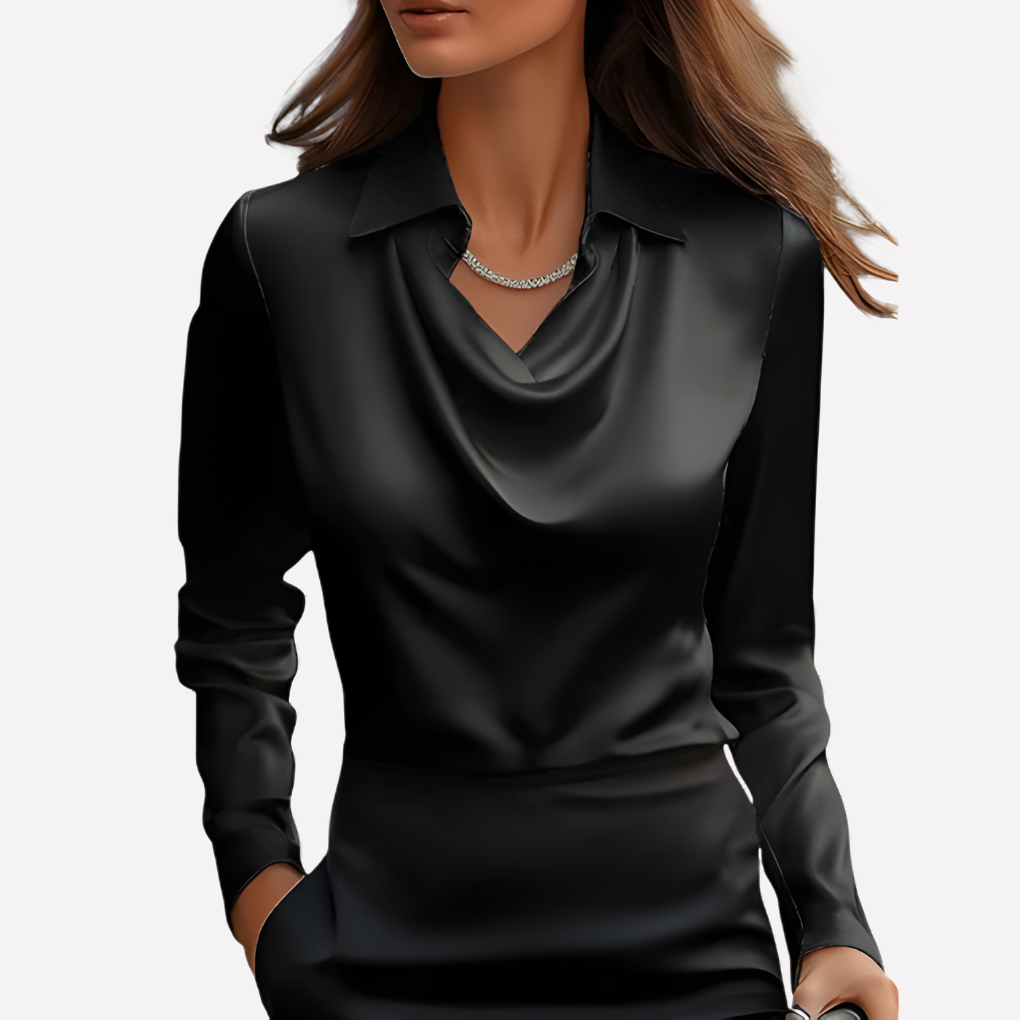Women’s Satin Blouse with Draped Collar 1
